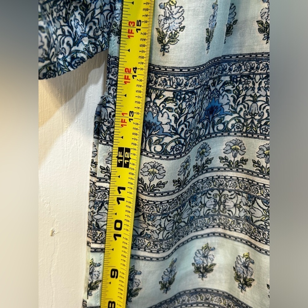 J Jill Top Sz M Blue Floral Paisley Tunic Blouse Flowy Sheer Boho Beach Cover Up - Picture 10 of 16